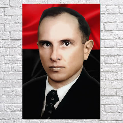 Плакат "Степан Андрійович Бандера, кольоровий, прапор УПА, Stepan Bandera", 60×41см, фото 2