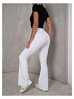 Модные облегающие женские брюки леггинсы клеш микродайвинг белый 48-50