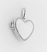Кулон серебряный "Медальон Сердце" с камнями, родий
