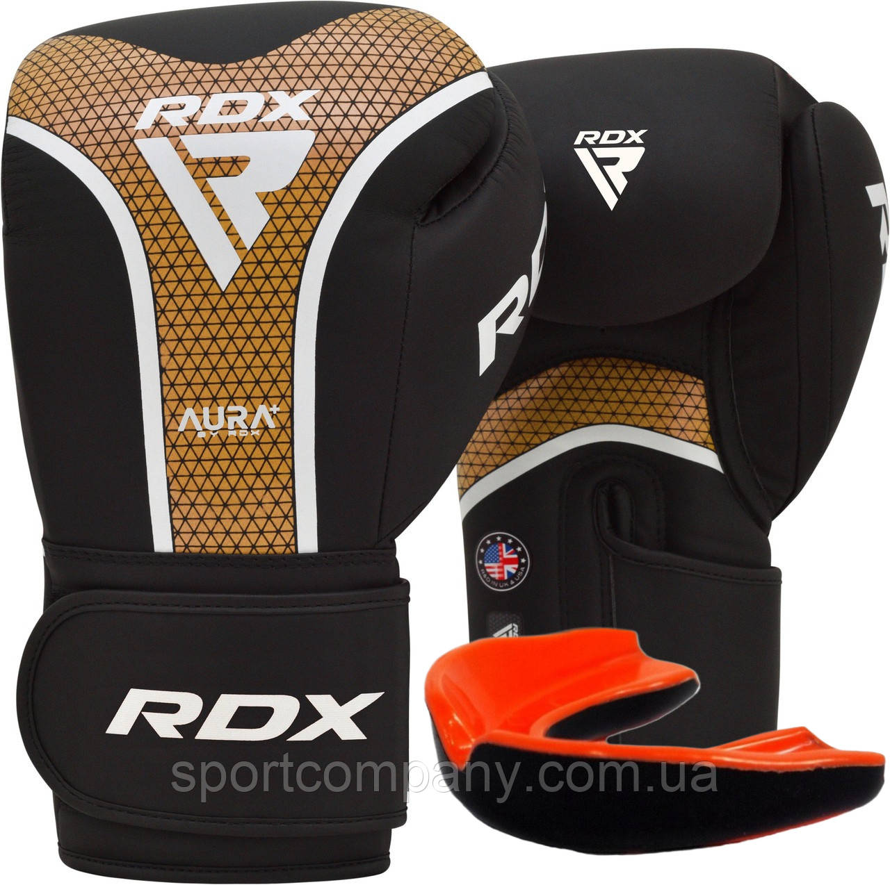 Боксерські рукавиці RDX AURA PLUS T-17 Black Golden 14 унцій (капа в комплекті)