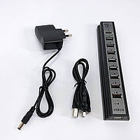 Разветвитель USB HUB на 10 портов с активной зарядкой 220V. IQ-932 Цвет: черный