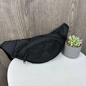 Чоловіча спортивна поясна сумка-бананка стиль Адідас чорна Чорний з чорним лого