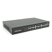 24х портовый PoE комутатор ONV-H1024PLS 24 порта РоЕ 100 Мбіт + 2 Uplink 1000 Мбіт, до 250м, IEEE802.3af/at ,