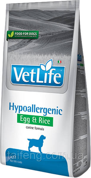 Сухий лікувальний корм для собак Farmina Vet Life Hypoallergenic Egg & Rice дієтичне харчування у разі харчового