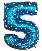 Фольгована цифра 5 блакитна із зірочками 80х48 см