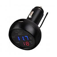 Автомобільний годинник із термометром і вольтметром VST-706-5 в прикурювач USB Black (3_00471) SB, код: 7559229