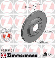 Тормозные диски ZIMMERMANN 180.3034.20 Citroen Spacetourer; Toyota Proace; Peugeot Traveller, Expert