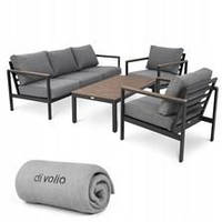 Meble ogrodowe aluminiowe zestaw sofa 3-osobowa fotele imitacja drewna