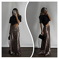 Атласная юбка длинная в пол с животным принтом Леопардовый