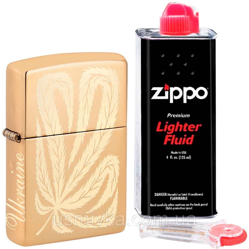 Набір Zippo "Ukraine emblem" + кремній + бензин зиппо Vr254U1, фото 1