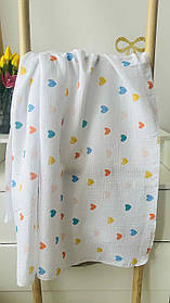 Велика двошарова муслінова пелюшка 100% бавовняна для малюків 100 х 135 см Lari Білий у серця