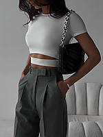 Женская футболка кроп топ с вырезом Ткань микро дайвинг Размер S-L