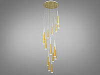Каскадная светодиодная люстра для холла 15 ламп 4100K нейтральный цвет свечения золото 46х215 см