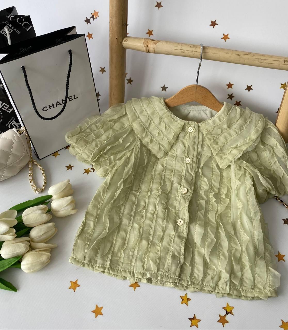 Блуза на дівчинку з рюшами та коміром Оливковий 8837, 1, Orange, Оливковий, Для дівчаток, Літо, 98, фото 1