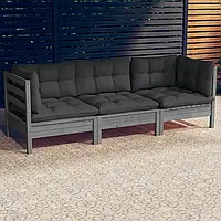 Vidaxl Sofa Ogrodowa Z Antracytowymi Poduszkami Sosnowa 3-Osobowa