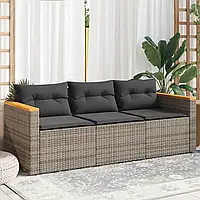 VidaXL 3-Osobowa Sofa Ogrodowa Z Poduszkami Szara Polirattan 365830