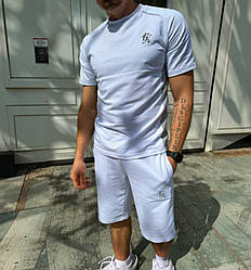 Чоловічий білий костюм футболка та шорти красивий однотонний, розмір M, L, XL, XXL