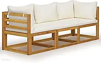 Sofa Ogrodowa Z Kremowymi Poduszkami Drewno Akacjowe 3-Osobowa