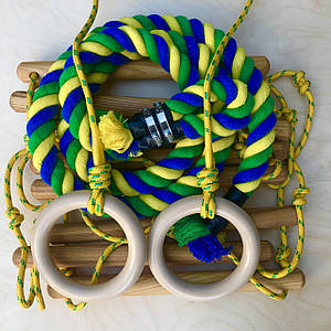 Навісний набір для шведської стінки кільця, канат-26мм, мотузкова драбина-9ст NND-3-2,2M (жовтий)