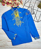 Рубашка вышиванка на мальчика "Голубые колоски" рост 122-164