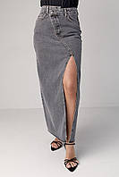 Джинсовая юбка женская длинная макси с разрезом и боковым гульфиком