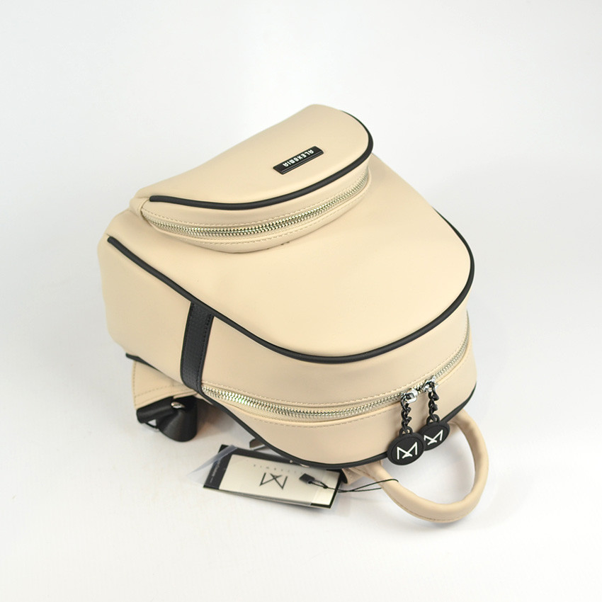 Бежевый женский маленький рюкзак из эко-кожи, Молодежный городской модный рюкзак портфель на молнии с карманом - фото 4 - id-p681551226