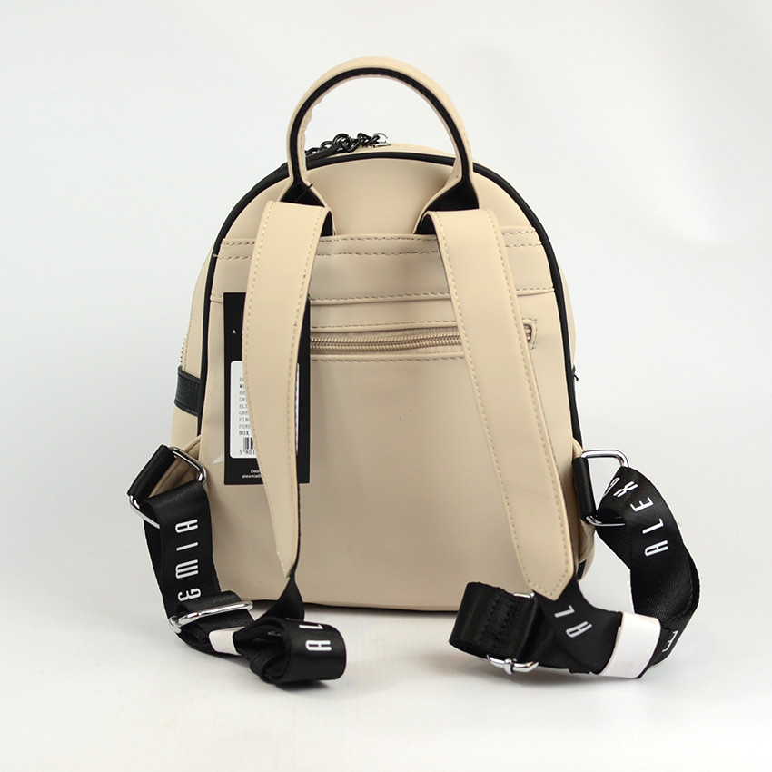 Бежевый женский маленький рюкзак из эко-кожи, Молодежный городской модный рюкзак портфель на молнии с карманом - фото 8 - id-p681551226