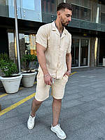 Шорты Рубашка мужские костюм мужской летний муслиновый бежевый