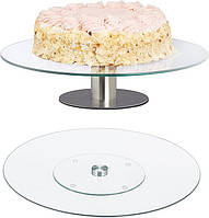Тарелка для торта Relaxdays, набор из 2 шт. с подставкой и без нее, вращается на 360°, диаметр 30 см(витрина)