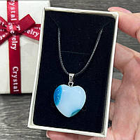 Подарок девушке натуральный камень Голубой агат кулон в форме сердца на шнурке экошелк в коробочке