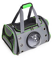 Сумка переноска для котів та собак 41x24x25 см CosmoPet CP-01 (S) Grey-Green