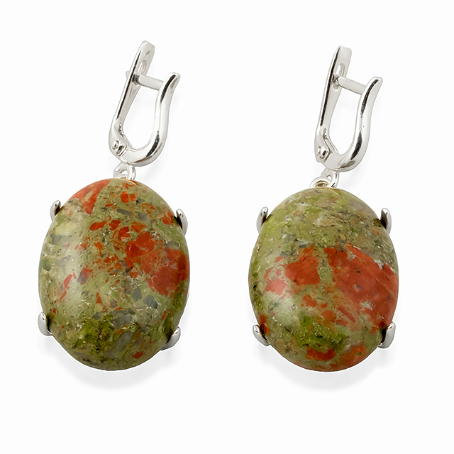 Унакит яшма, срібло 925, сережки, 063СРЯ