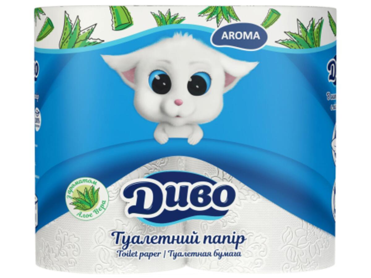 Туалетний папір із целюлози, білий, двошаровий "Диво Aroma" з ароматом Алое Вера (4 шт./уп.)