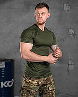 Мужская тактическая футболка олива пароотводящая без принтов, Военная футболка олива спандекс Воин ukr юа