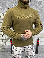 Тактична чоловіча флісова кофта койот з написом Ukraine на грудях, військовий флісовий гольф койот Воїн ukr юа