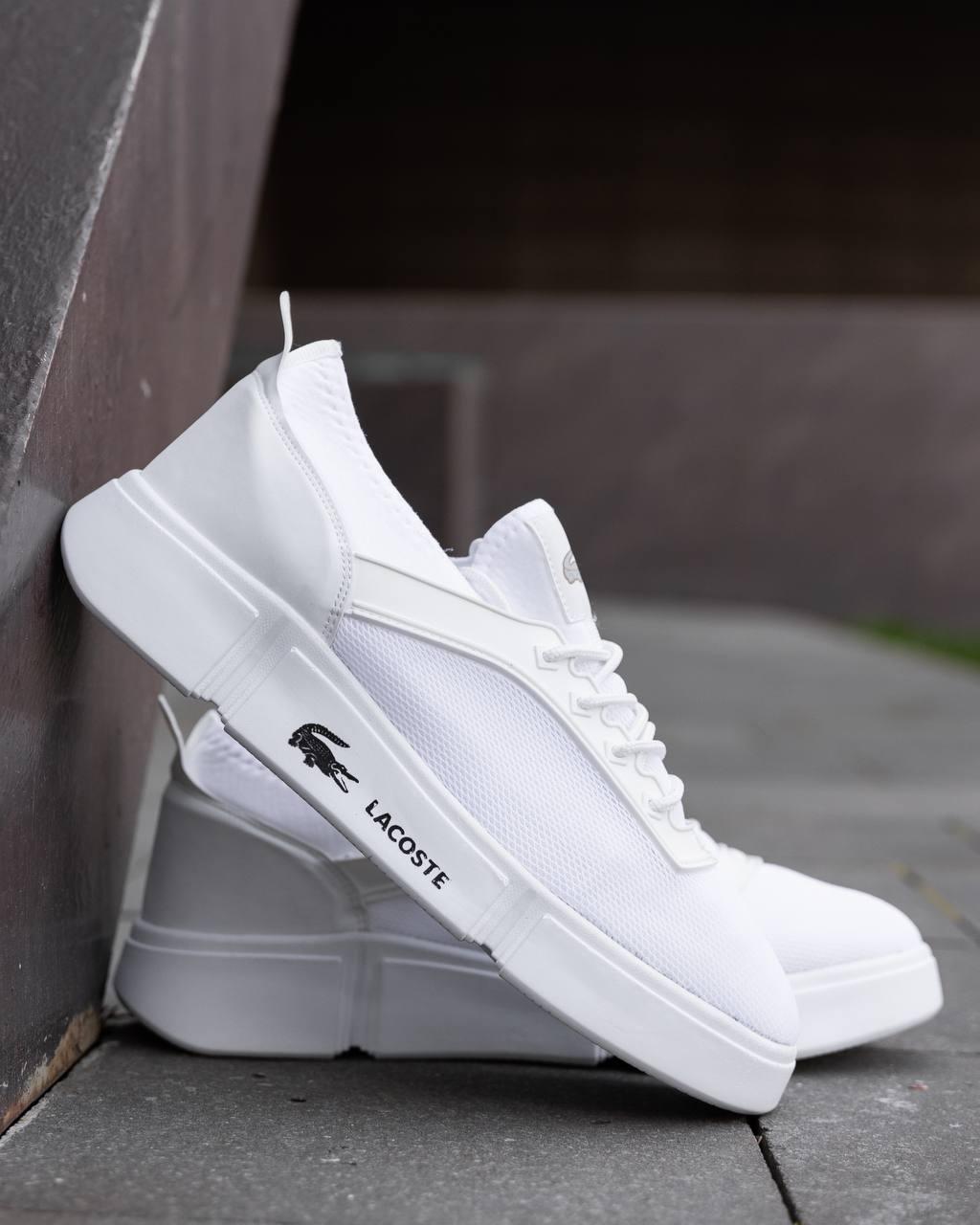 Чоловічі кросівки Lacoste в білі в сітку Лакост кеди весняні літні