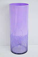 Ваза стеклянная декорированная цилиндр Фиона фиолетовая H31см