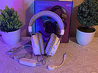Наушники Fifine H6 звук 7.1 съемный микрофон, RGB-подсветкой , Белые
