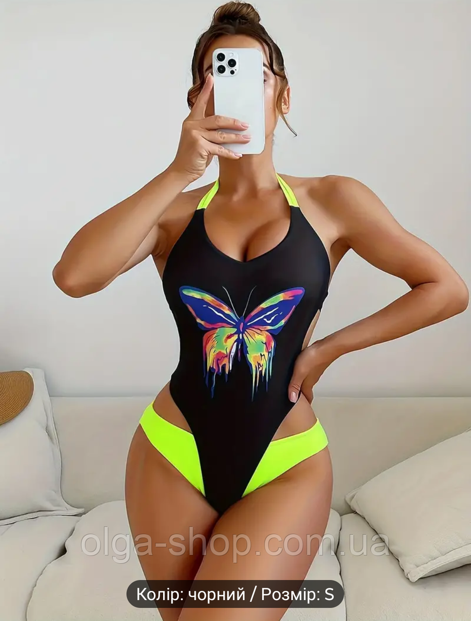 Купальник жіночий злитий суцільний закритий метелик на зав'язках, фото 1