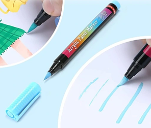 Маркери акрилові для малювання, 12 яскравих кольорів і м'який пензель С 65251, фото 3