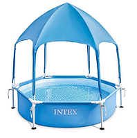 НОВИНКА! Дитячий каркасний басейн INTEX 183*38 з навісом від сонця, 700л води. Синій 28209