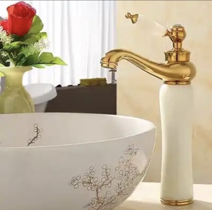 Золотий змішувач для умивальника FUTURA NATURE GOLD Високий