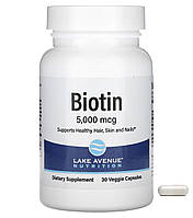 Lake Avenue Nutrition биотин 5000 мкг 30 растительных капсул витамин для волос ногтей кожи восстановление бад