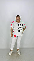Женская белая футболка "Карта" с ярким принтом Батал 62-68 70-76