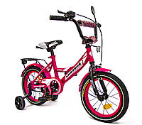 Детский двухколесный велосипед 14 дюймов 241401 Like2bike Sky с дополнительными колесами, розовый для девочки