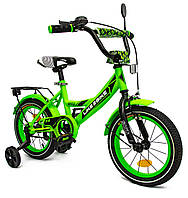 Детский двухколесный велосипед 14 дюймов 241403 Like2bike Sky с дополнительными колесами, зеленый