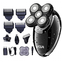 Електробритва роторна для чоловіків VGR-302 4в1 для вологого та сухого гоління з плаваючими головками та триммером js