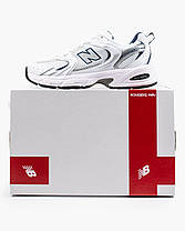 New Balance 530 White Silver Silver Navy Classic Жіночі та Чоловічі кросівки Нью Беленс білі сітка легкі літо, фото 3