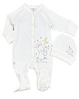 Человечек с шапочкой для новорожденных RoyalBaby Зайка с зайкой, молочный (ажур) р.56 Слипы для малыша хлопок 62 - 0-6 мес