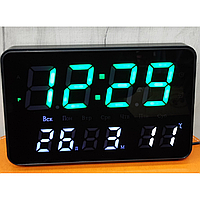 Электронные настольные часы 2508, цифровые настенные часы от сети с календарем, будильником и термометром 9078